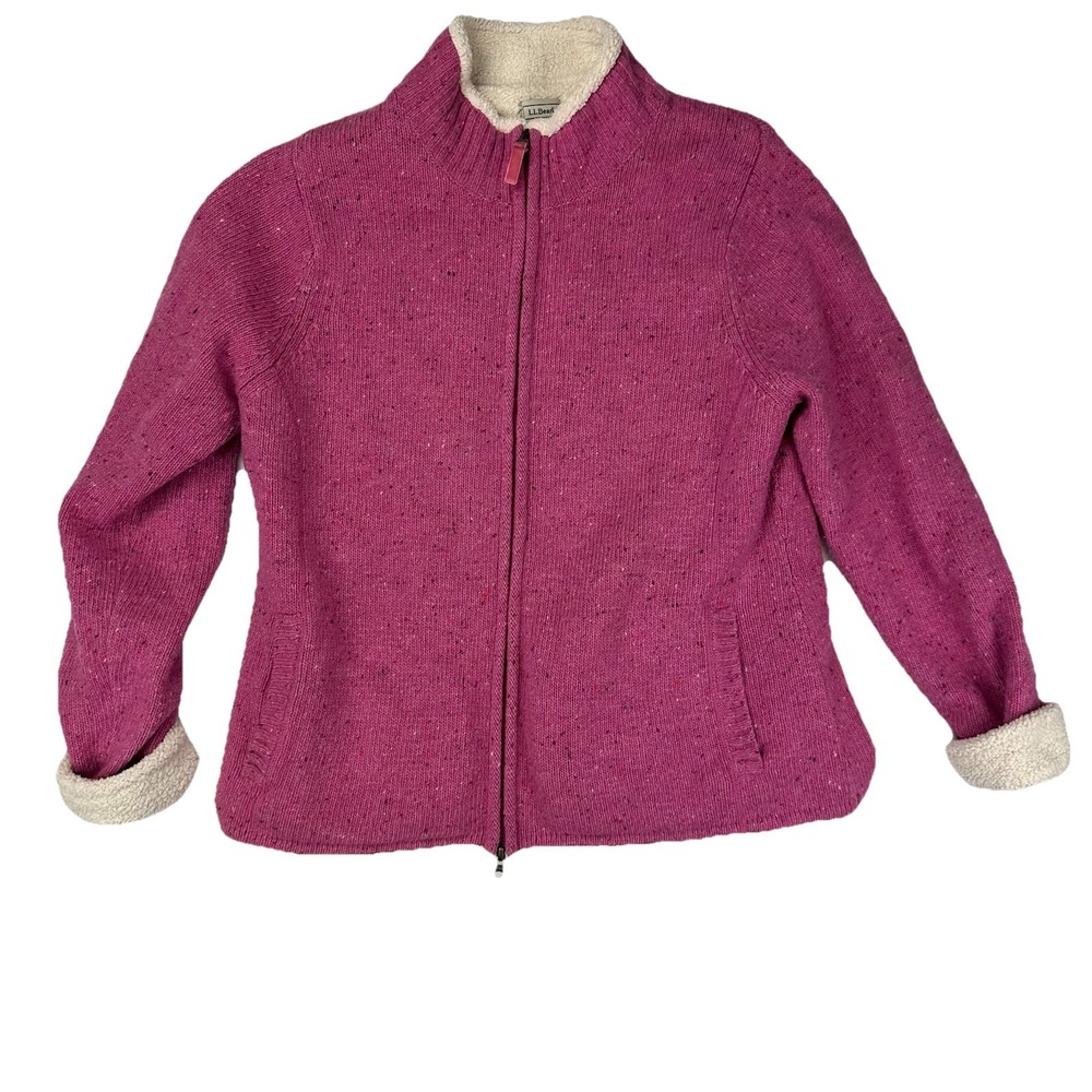 L.L. Bean Women's Pink Lambswool Full Zip Cardigan Sweater Lined Size M Reg